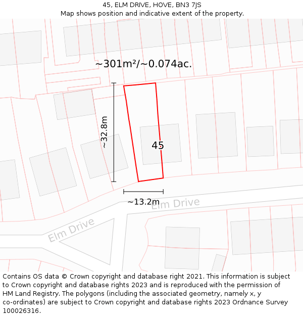 45, ELM DRIVE, HOVE, BN3 7JS: Plot and title map