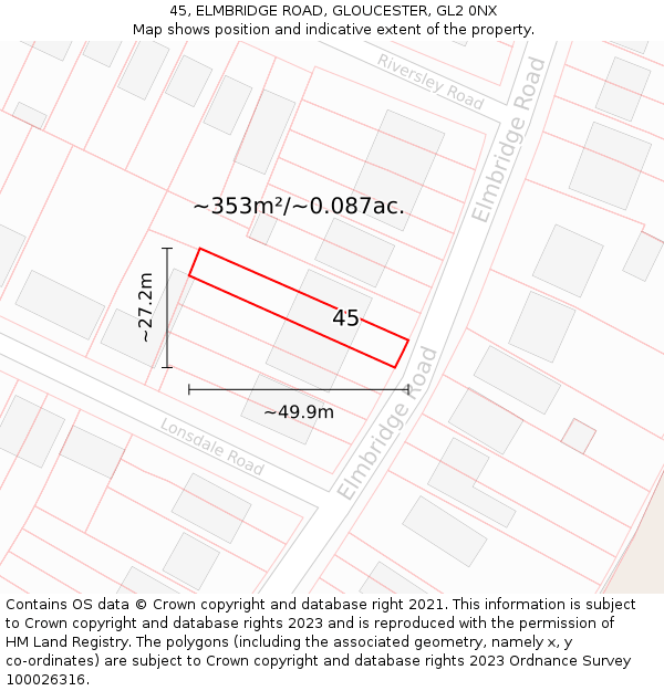 45, ELMBRIDGE ROAD, GLOUCESTER, GL2 0NX: Plot and title map