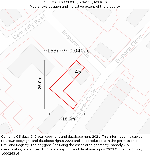 45, EMPEROR CIRCLE, IPSWICH, IP3 9UD: Plot and title map