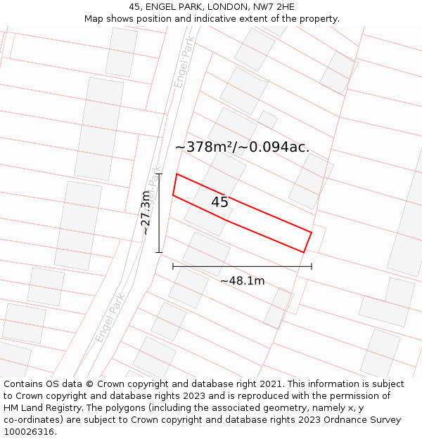 45, ENGEL PARK, LONDON, NW7 2HE: Plot and title map