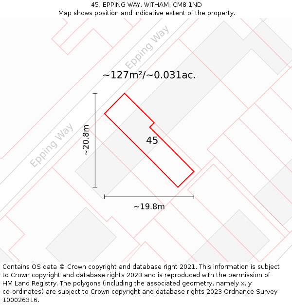 45, EPPING WAY, WITHAM, CM8 1ND: Plot and title map