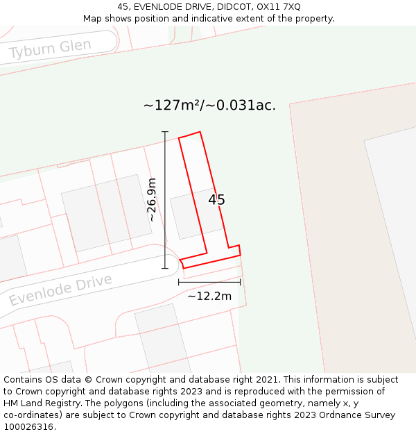 45, EVENLODE DRIVE, DIDCOT, OX11 7XQ: Plot and title map
