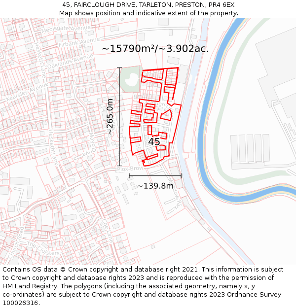 45, FAIRCLOUGH DRIVE, TARLETON, PRESTON, PR4 6EX: Plot and title map