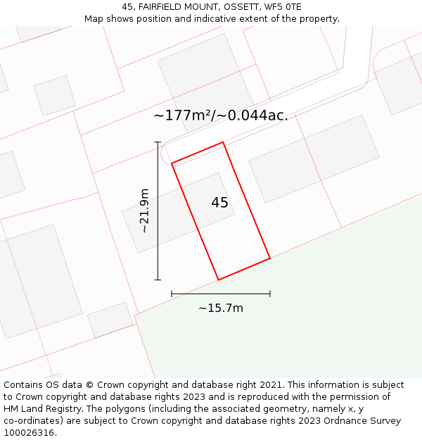 45, FAIRFIELD MOUNT, OSSETT, WF5 0TE: Plot and title map