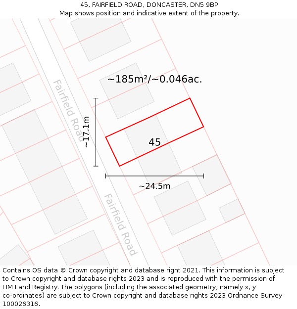 45, FAIRFIELD ROAD, DONCASTER, DN5 9BP: Plot and title map