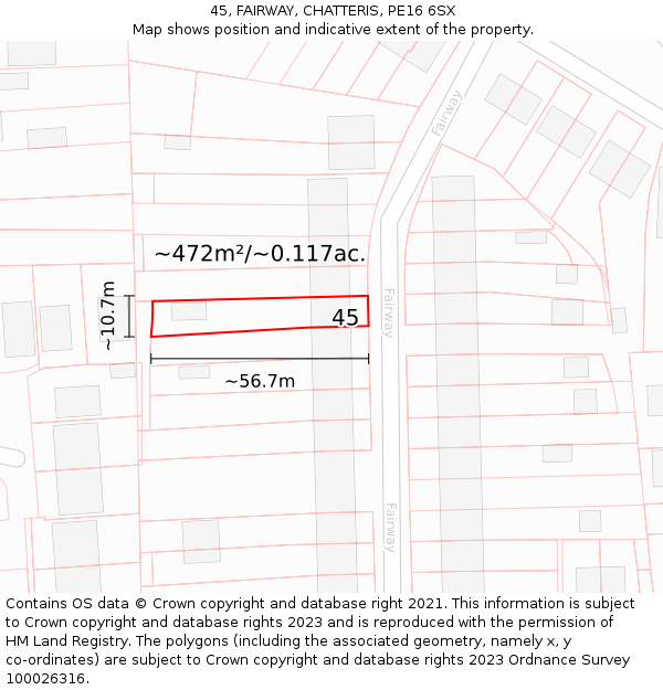 45, FAIRWAY, CHATTERIS, PE16 6SX: Plot and title map