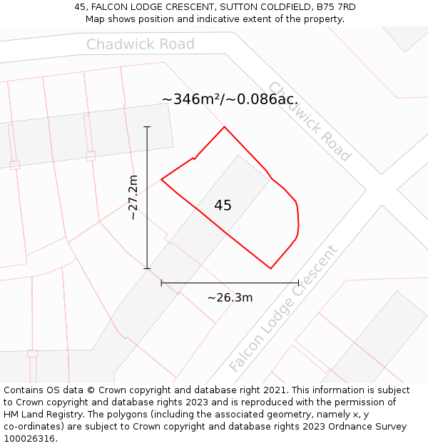 45, FALCON LODGE CRESCENT, SUTTON COLDFIELD, B75 7RD: Plot and title map