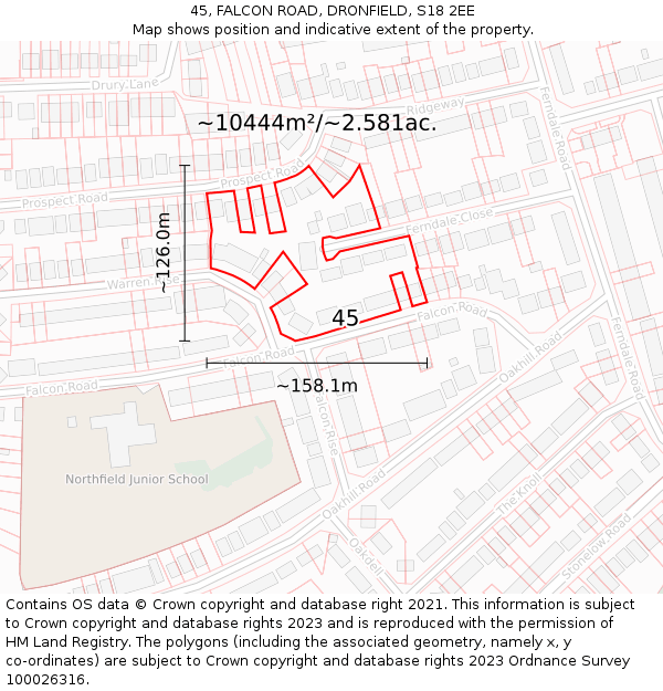 45, FALCON ROAD, DRONFIELD, S18 2EE: Plot and title map