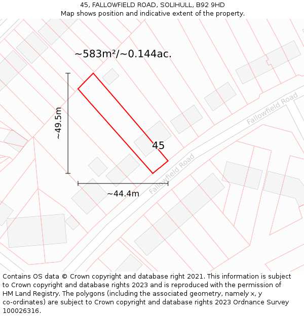 45, FALLOWFIELD ROAD, SOLIHULL, B92 9HD: Plot and title map