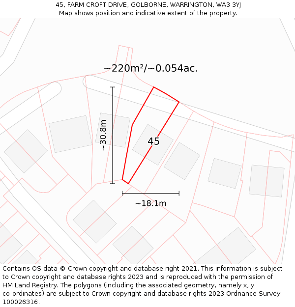 45, FARM CROFT DRIVE, GOLBORNE, WARRINGTON, WA3 3YJ: Plot and title map