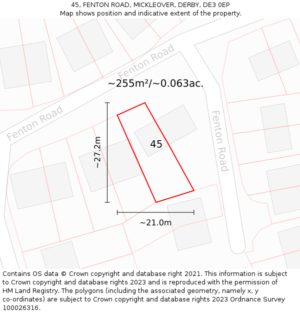 45, FENTON ROAD, MICKLEOVER, DERBY, DE3 0EP: Plot and title map