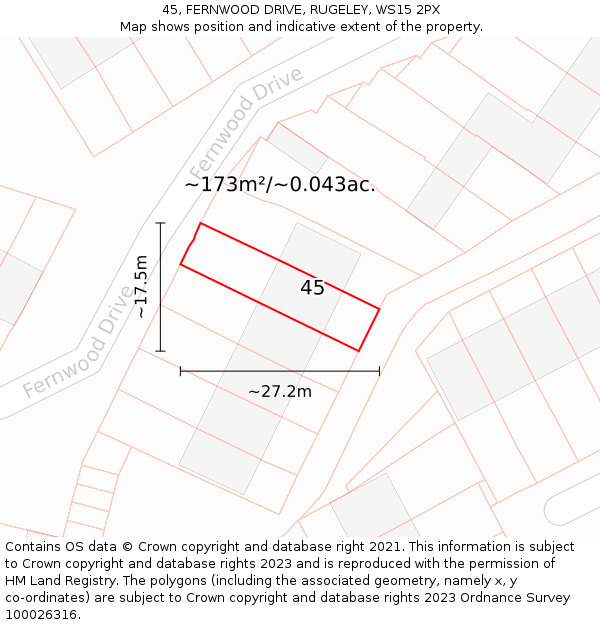 45, FERNWOOD DRIVE, RUGELEY, WS15 2PX: Plot and title map