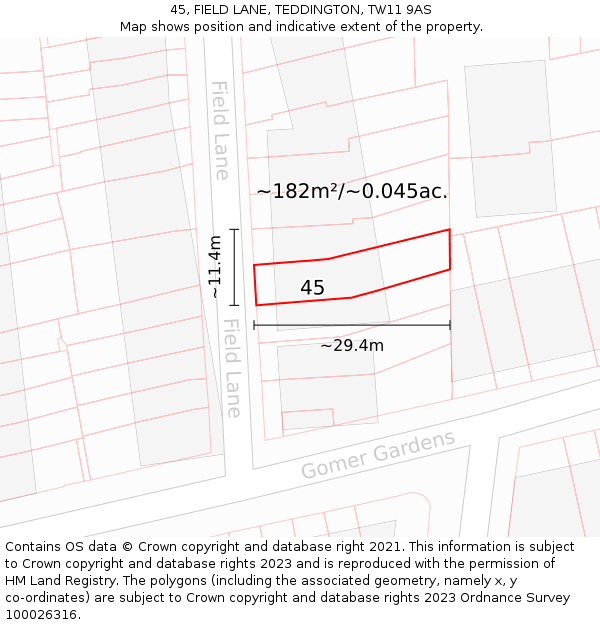 45, FIELD LANE, TEDDINGTON, TW11 9AS: Plot and title map
