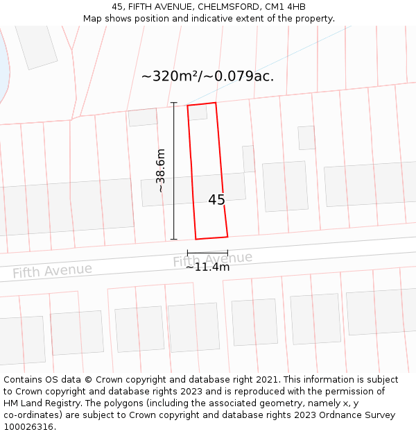 45, FIFTH AVENUE, CHELMSFORD, CM1 4HB: Plot and title map