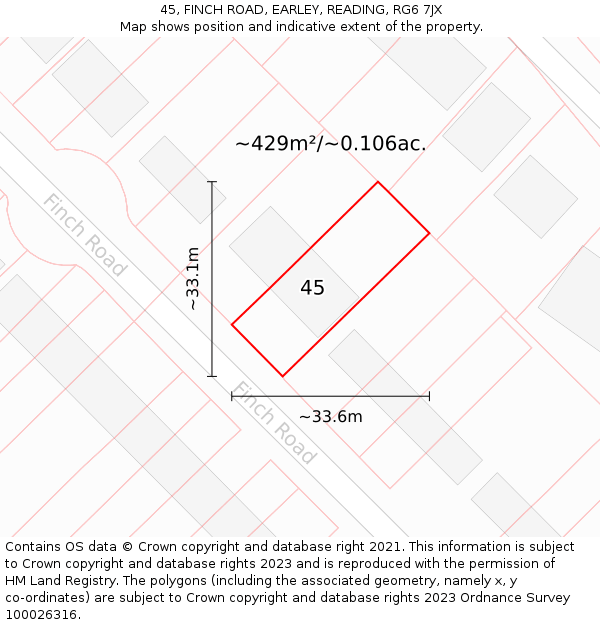 45, FINCH ROAD, EARLEY, READING, RG6 7JX: Plot and title map