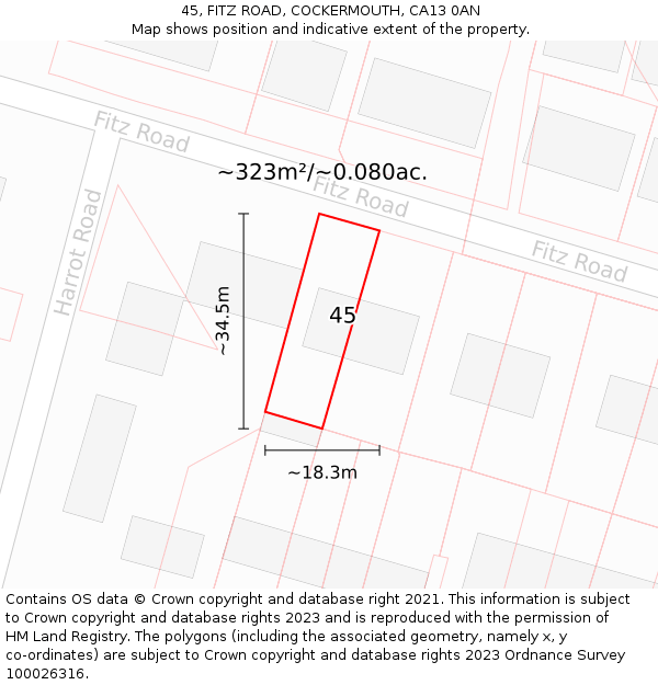 45, FITZ ROAD, COCKERMOUTH, CA13 0AN: Plot and title map