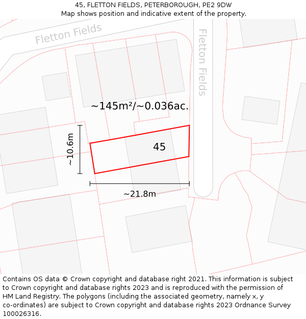 45, FLETTON FIELDS, PETERBOROUGH, PE2 9DW: Plot and title map