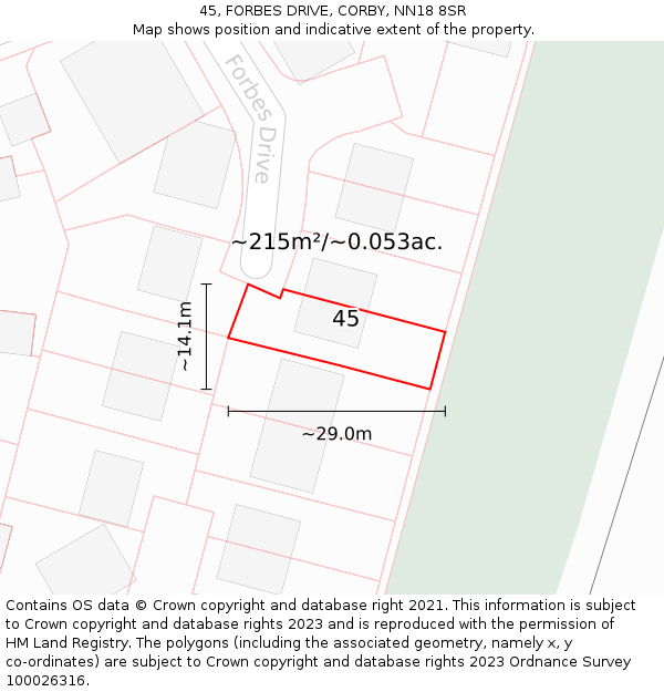 45, FORBES DRIVE, CORBY, NN18 8SR: Plot and title map