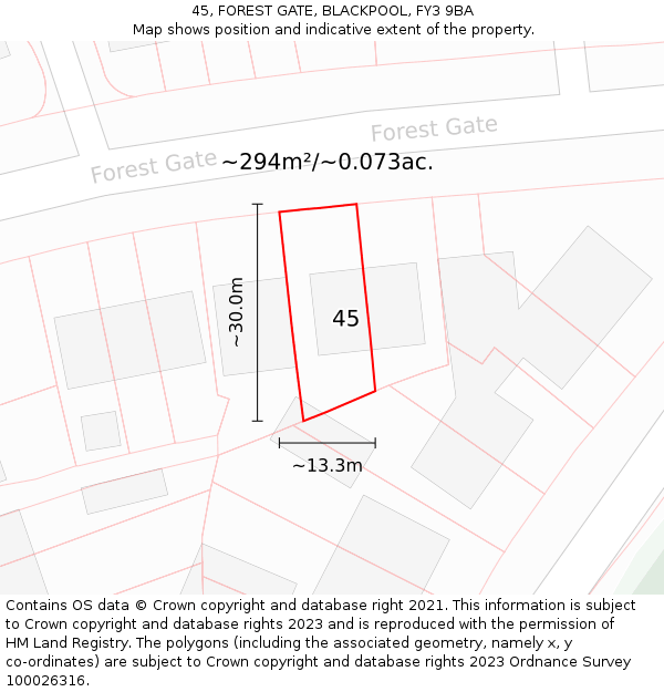 45, FOREST GATE, BLACKPOOL, FY3 9BA: Plot and title map