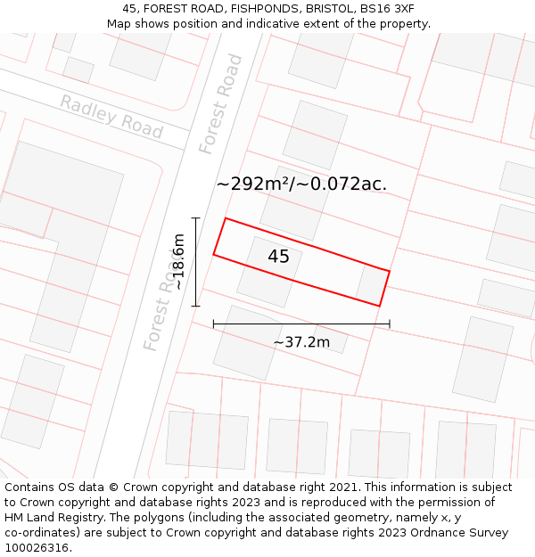 45, FOREST ROAD, FISHPONDS, BRISTOL, BS16 3XF: Plot and title map