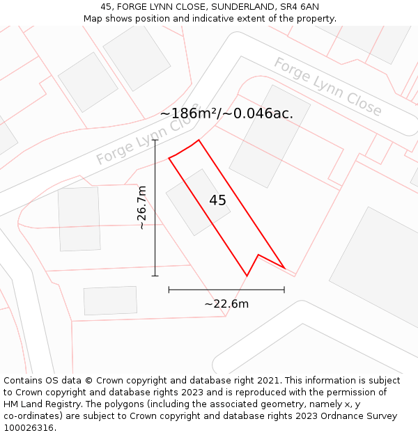 45, FORGE LYNN CLOSE, SUNDERLAND, SR4 6AN: Plot and title map
