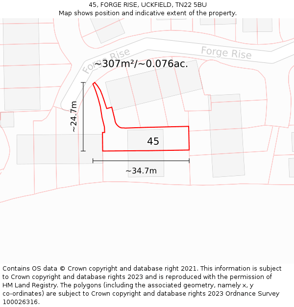 45, FORGE RISE, UCKFIELD, TN22 5BU: Plot and title map