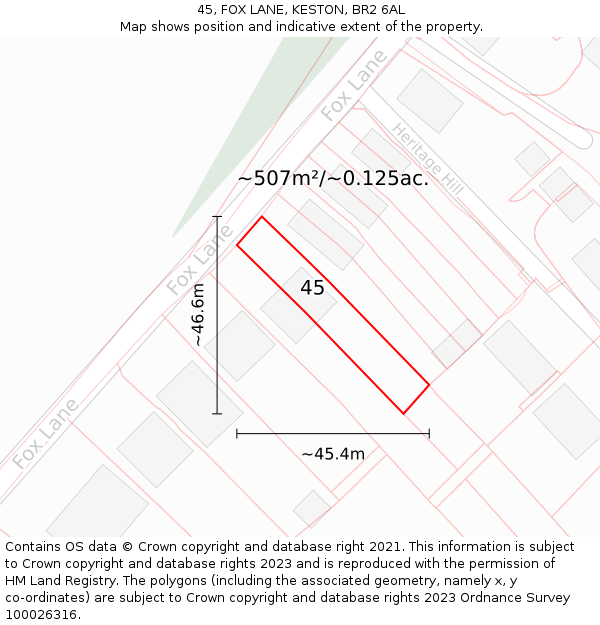 45, FOX LANE, KESTON, BR2 6AL: Plot and title map
