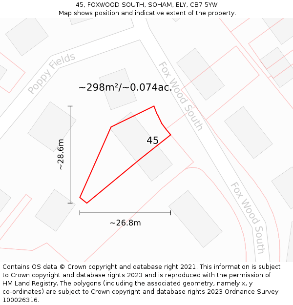 45, FOXWOOD SOUTH, SOHAM, ELY, CB7 5YW: Plot and title map