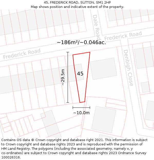 45, FREDERICK ROAD, SUTTON, SM1 2HP: Plot and title map