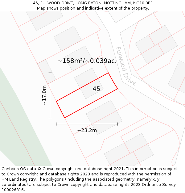 45, FULWOOD DRIVE, LONG EATON, NOTTINGHAM, NG10 3RF: Plot and title map