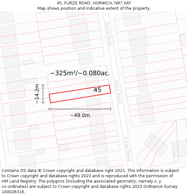 45, FURZE ROAD, NORWICH, NR7 0AT: Plot and title map
