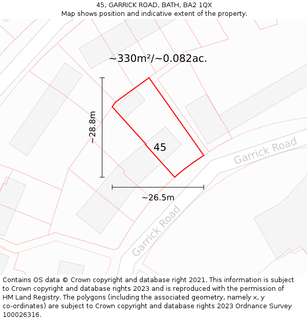 45, GARRICK ROAD, BATH, BA2 1QX: Plot and title map