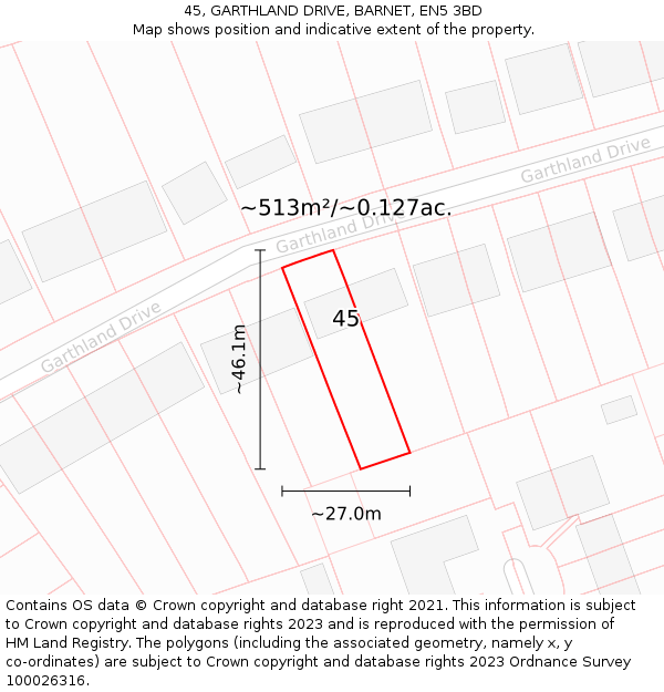45, GARTHLAND DRIVE, BARNET, EN5 3BD: Plot and title map