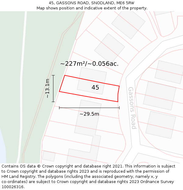 45, GASSONS ROAD, SNODLAND, ME6 5RW: Plot and title map