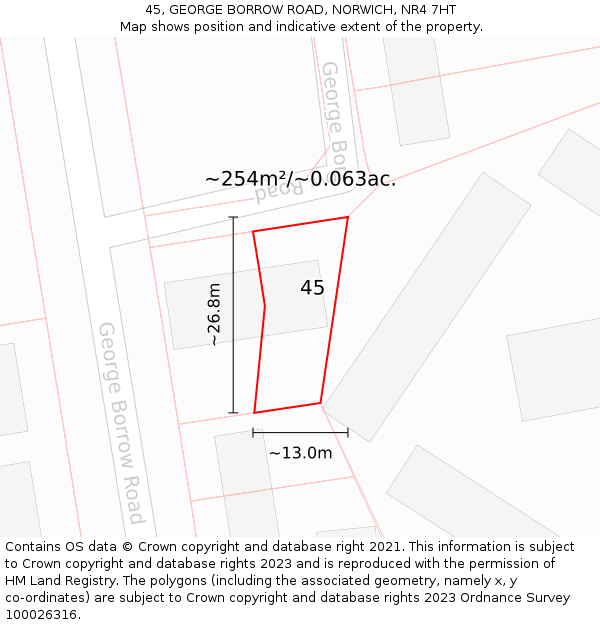45, GEORGE BORROW ROAD, NORWICH, NR4 7HT: Plot and title map