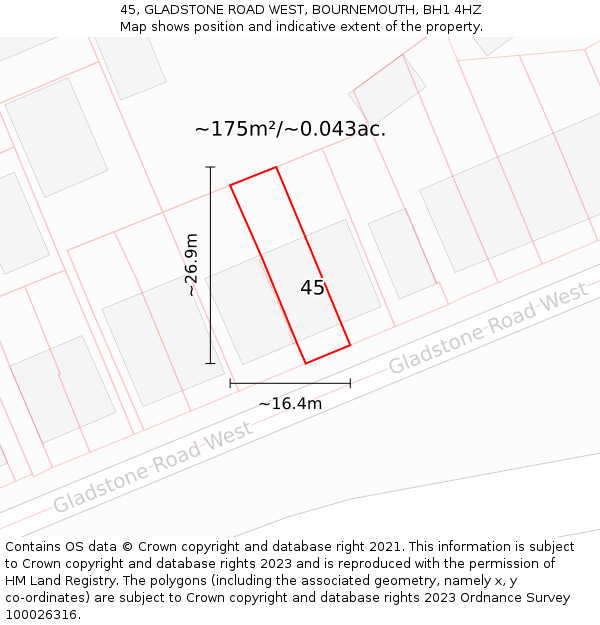 45, GLADSTONE ROAD WEST, BOURNEMOUTH, BH1 4HZ: Plot and title map