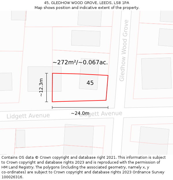 45, GLEDHOW WOOD GROVE, LEEDS, LS8 1PA: Plot and title map