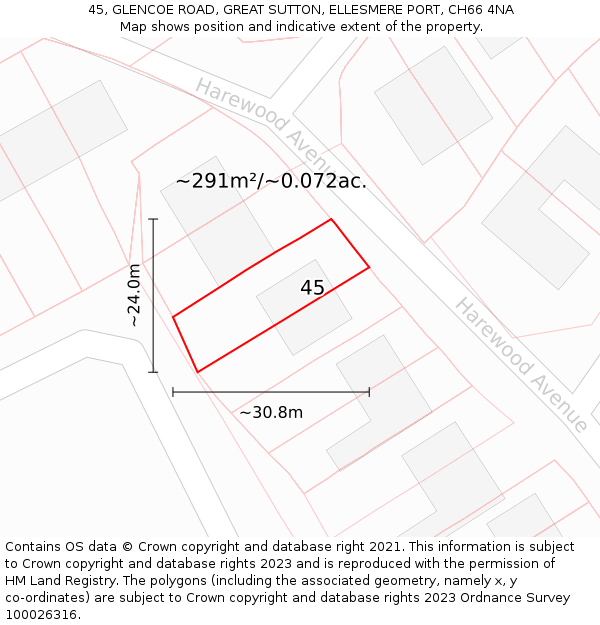 45, GLENCOE ROAD, GREAT SUTTON, ELLESMERE PORT, CH66 4NA: Plot and title map
