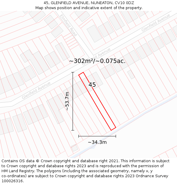 45, GLENFIELD AVENUE, NUNEATON, CV10 0DZ: Plot and title map