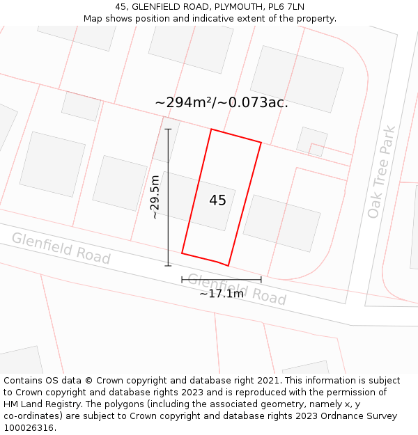 45, GLENFIELD ROAD, PLYMOUTH, PL6 7LN: Plot and title map