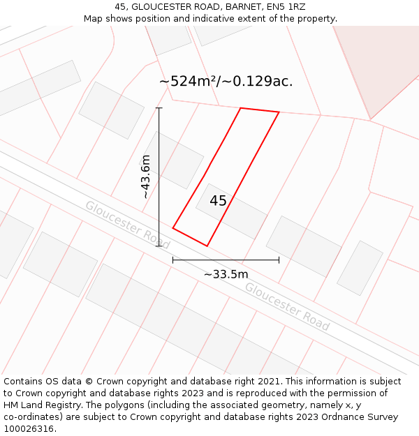 45, GLOUCESTER ROAD, BARNET, EN5 1RZ: Plot and title map