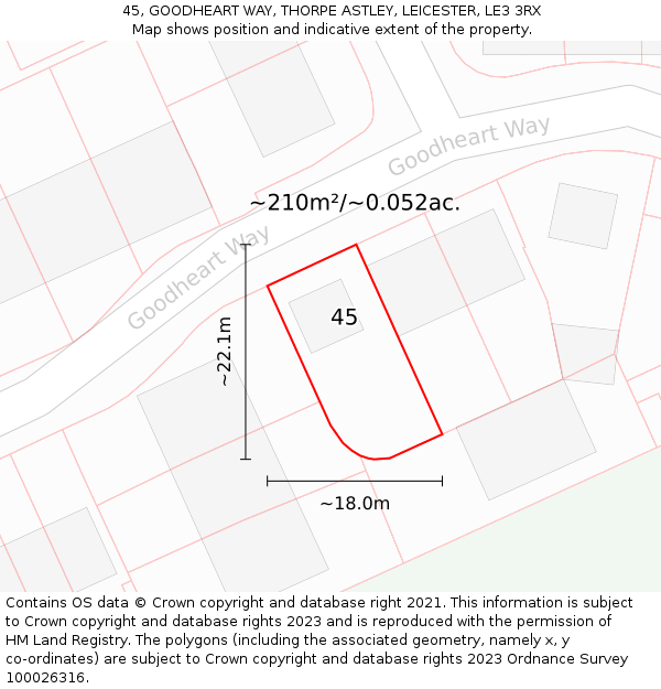 45, GOODHEART WAY, THORPE ASTLEY, LEICESTER, LE3 3RX: Plot and title map