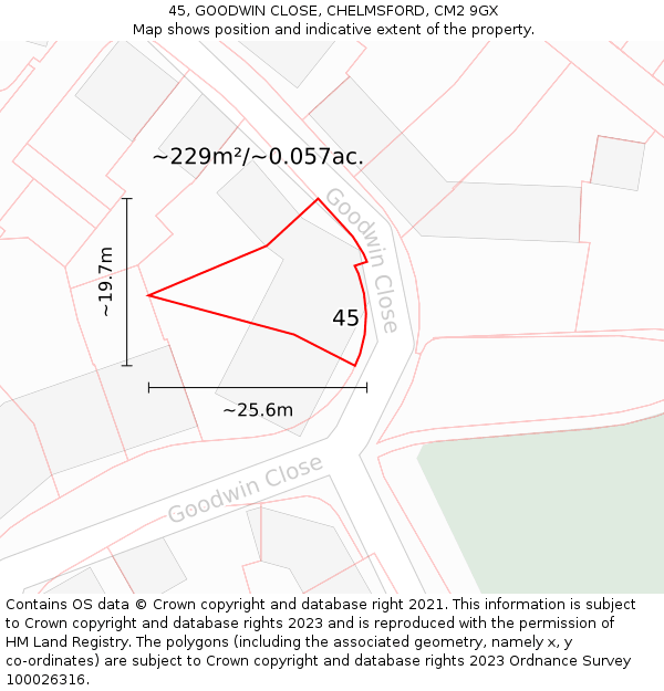 45, GOODWIN CLOSE, CHELMSFORD, CM2 9GX: Plot and title map