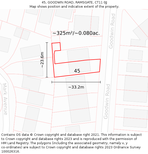45, GOODWIN ROAD, RAMSGATE, CT11 0JJ: Plot and title map