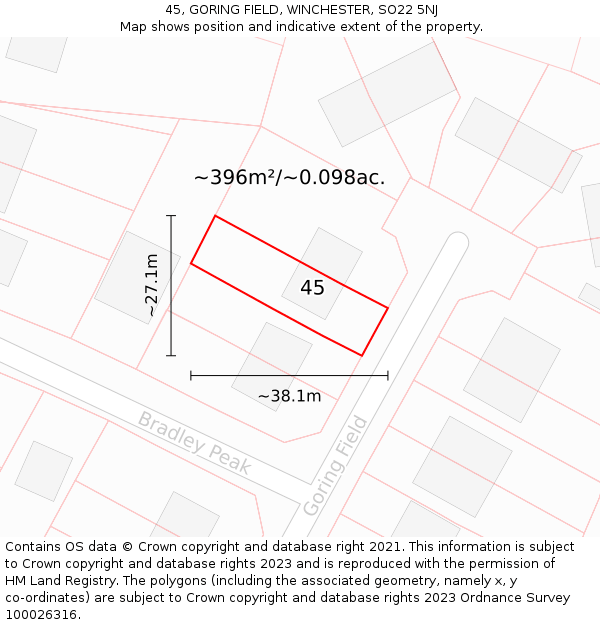 45, GORING FIELD, WINCHESTER, SO22 5NJ: Plot and title map