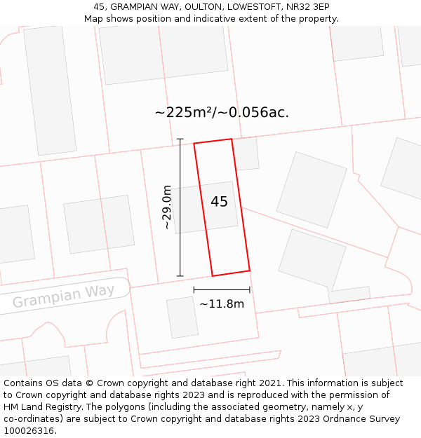 45, GRAMPIAN WAY, OULTON, LOWESTOFT, NR32 3EP: Plot and title map