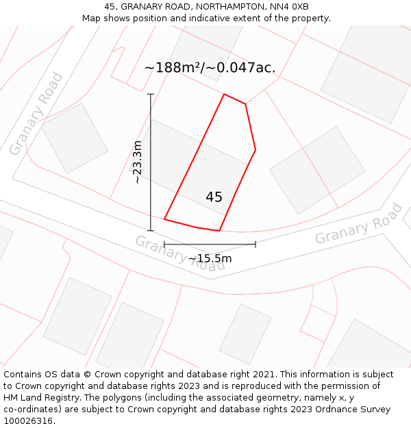 45, GRANARY ROAD, NORTHAMPTON, NN4 0XB: Plot and title map