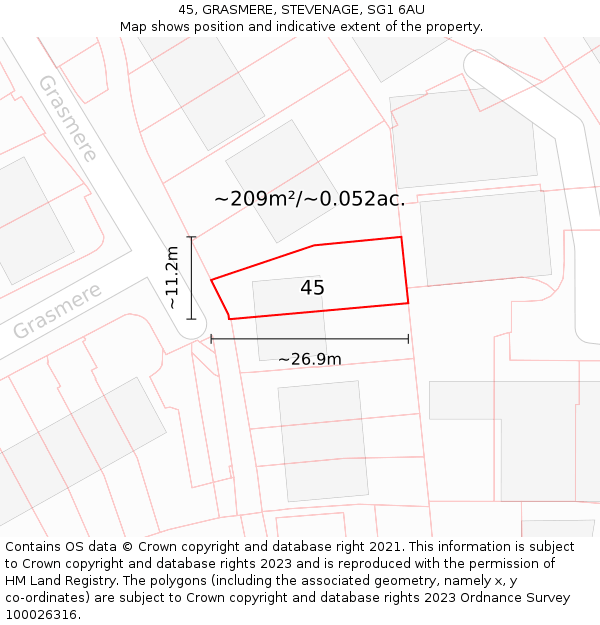 45, GRASMERE, STEVENAGE, SG1 6AU: Plot and title map