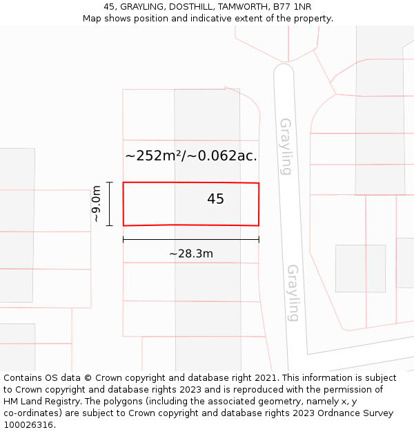 45, GRAYLING, DOSTHILL, TAMWORTH, B77 1NR: Plot and title map