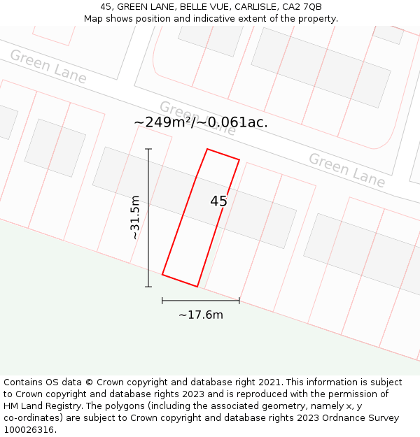 45, GREEN LANE, BELLE VUE, CARLISLE, CA2 7QB: Plot and title map